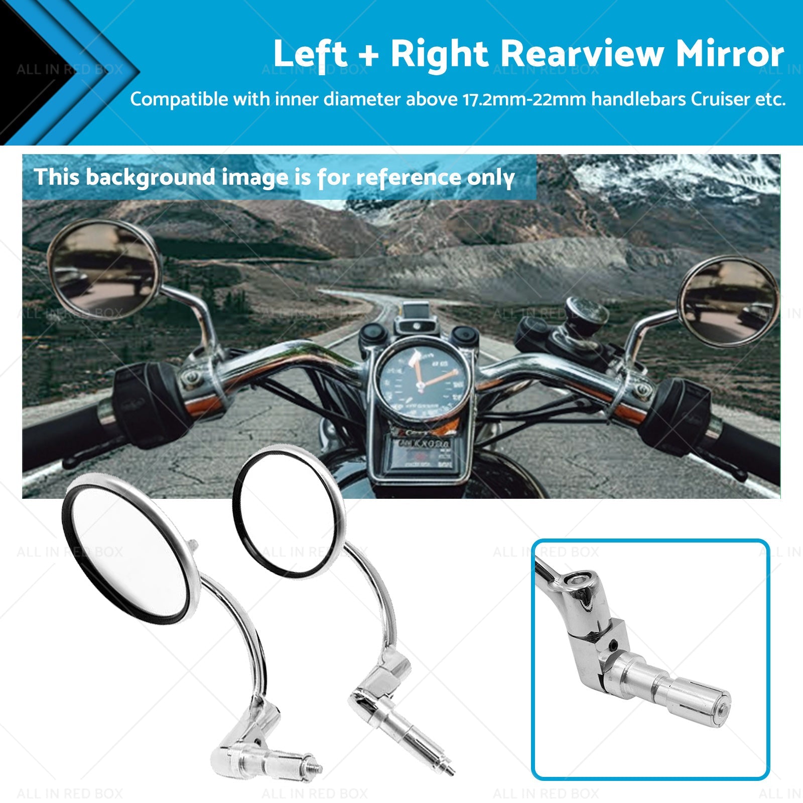 Chrome Round Rearview Bar End Mirror Suitable for Motorcycle Chopper Racer-0