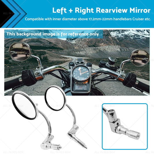 Chrome Round Rearview Bar End Mirror Suitable for Motorcycle Chopper Racer-0