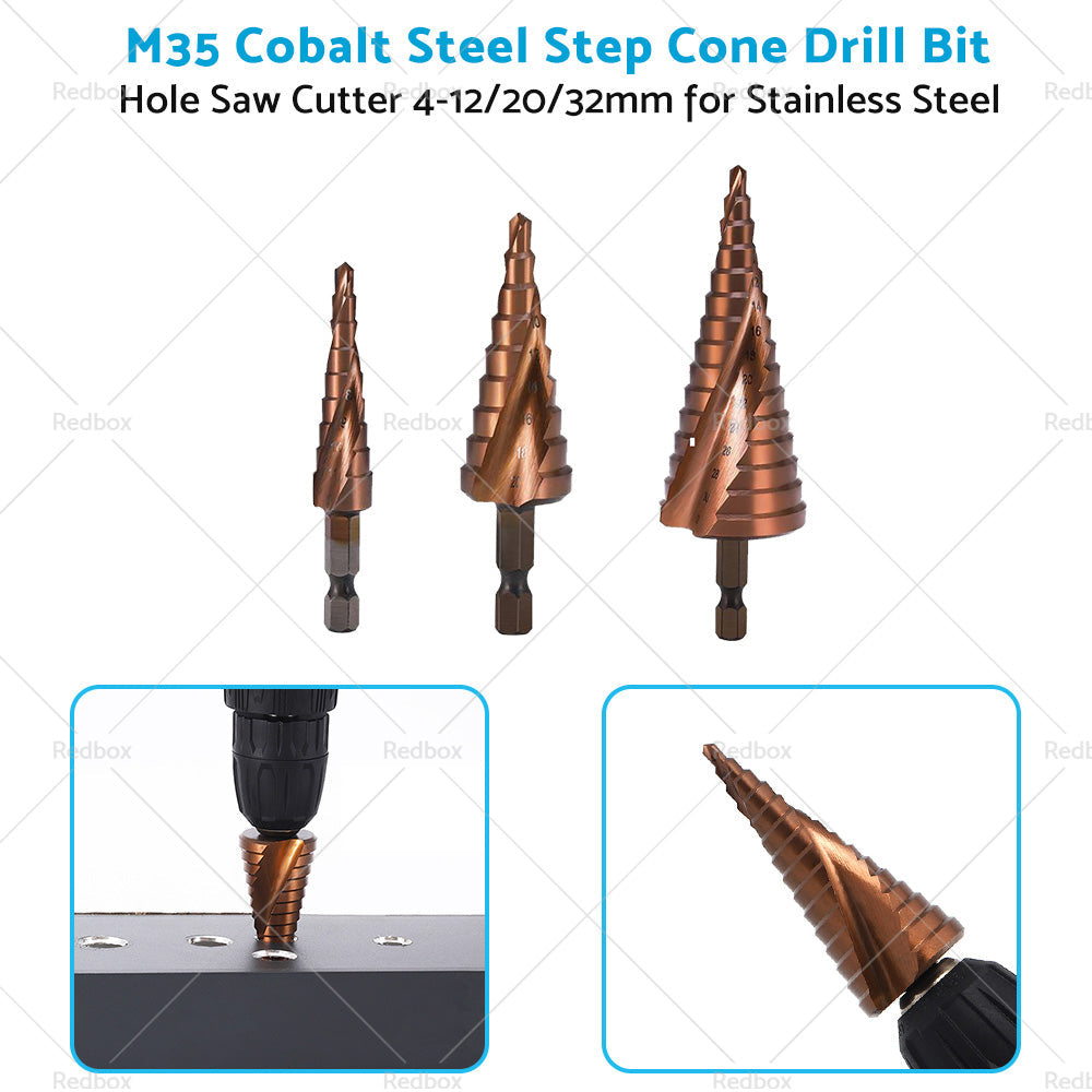Cobalt Steel Step Cone Drill Bit Hole Cutter 4-12/20/32mm for Stainless Steel-4