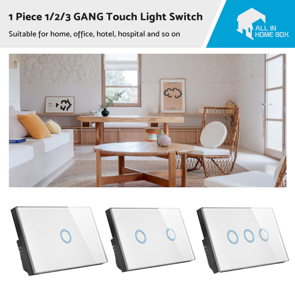 1Piece 1/2/3 Gang Touch Wall Light Switch LED 1 Way Touch Glass Switch-3