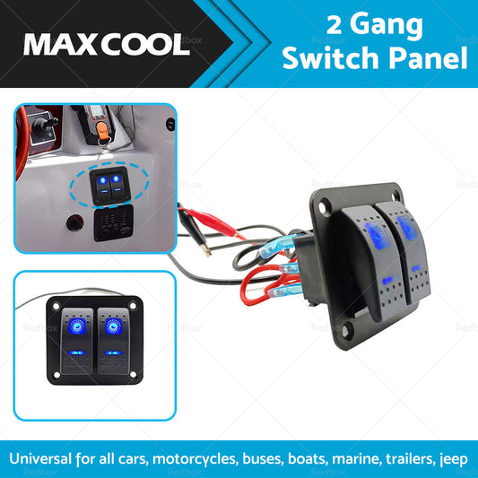 2 Gang Blue LED Light Rocker Switch Panel Dual LED Boat Car Waterproof-0