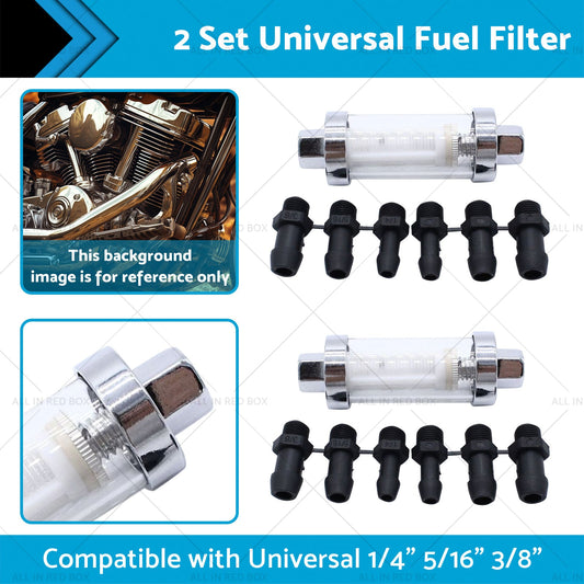 2x Reusable Washable Fuel Filter Chrome Glass Inline Suitablefor 1 4inch 5 16inch 3 8inch-1