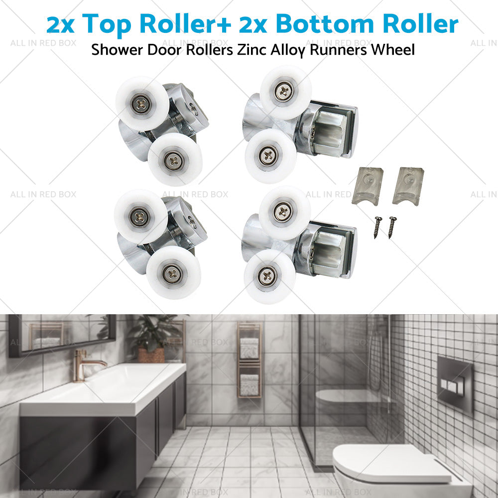 4Pcs Shower Door Rollers Zinc Alloy Twin Top  and  Bottom Runners Wheel Twin 23mm-2