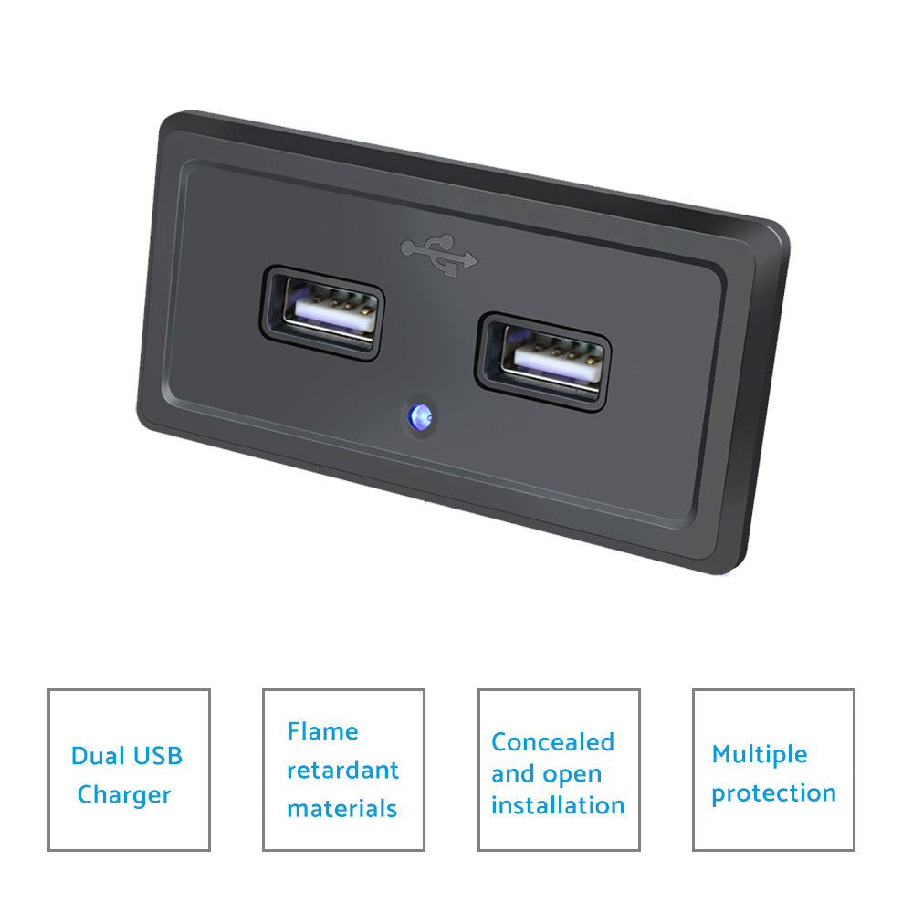 Dual USB Port Fast Charger Socket Power Outlet Panel 3.1A Suitable For Motorcycle Car RV-3