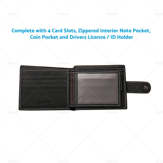 Mens Wallet Black Bi Fold with Top Layer Cowhide Leather Card Slots Coin Pocket-1