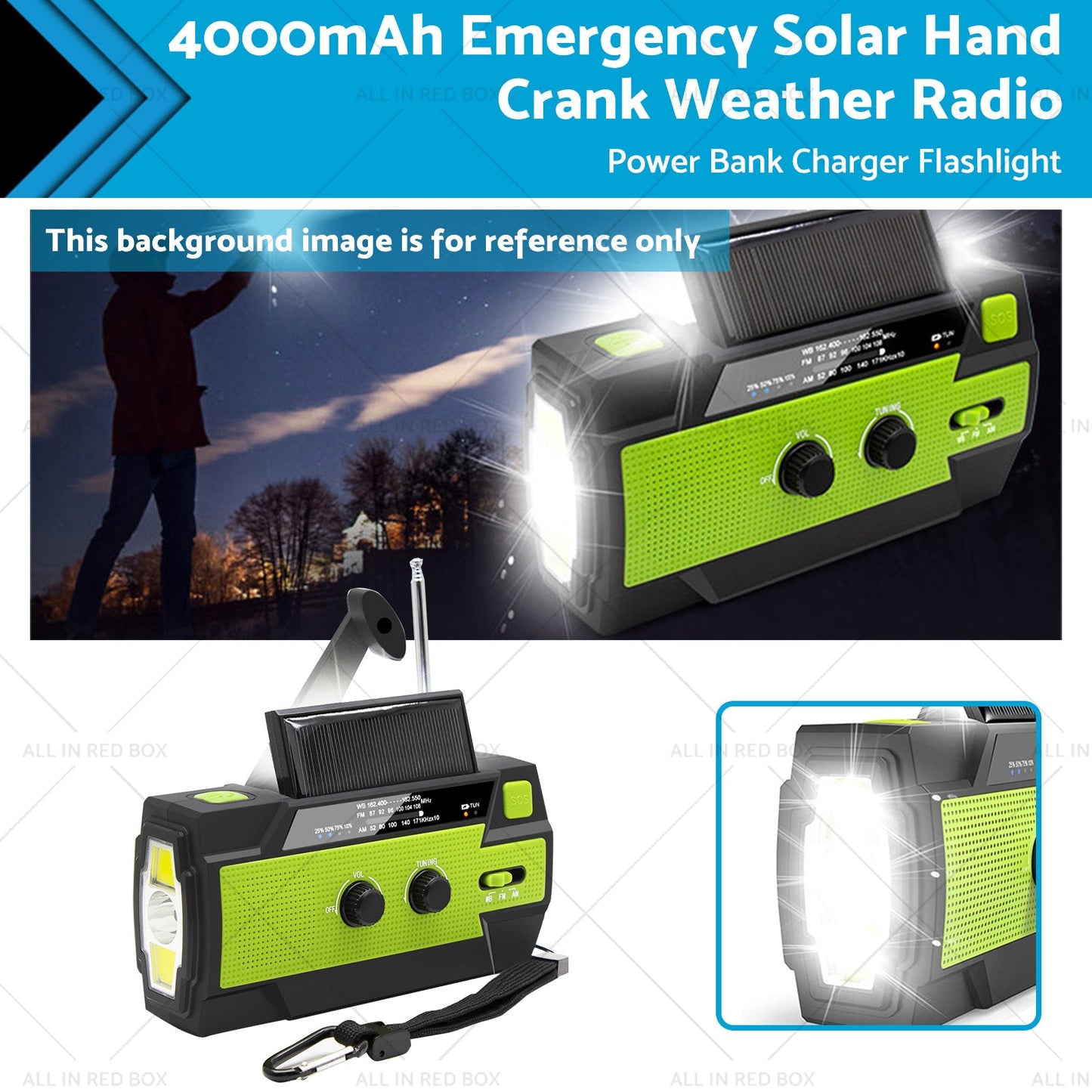 4000mAh Emergency Solar Hand Crank Weather Radio Power Bank Charger Flashlight-0