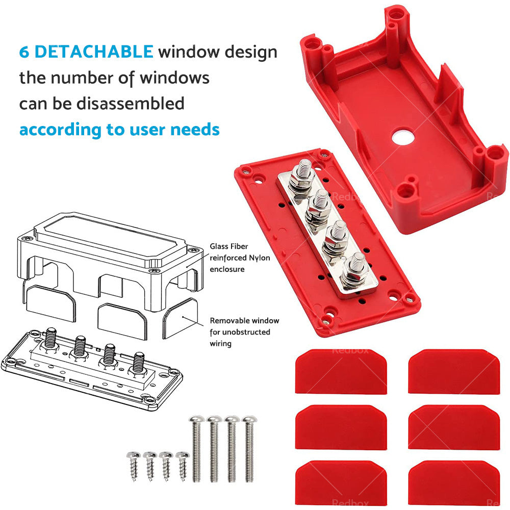 M10 300A DC12V-48V Stud Bus Bar Power Distribution Box Terminal Block Heavy Duty-4