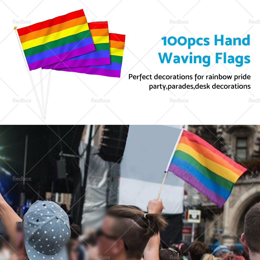 100x Small Rainbow Flag Gay Lesbian LGBT 14 x 21 cm Pride Mini Flags Hand Waving-3