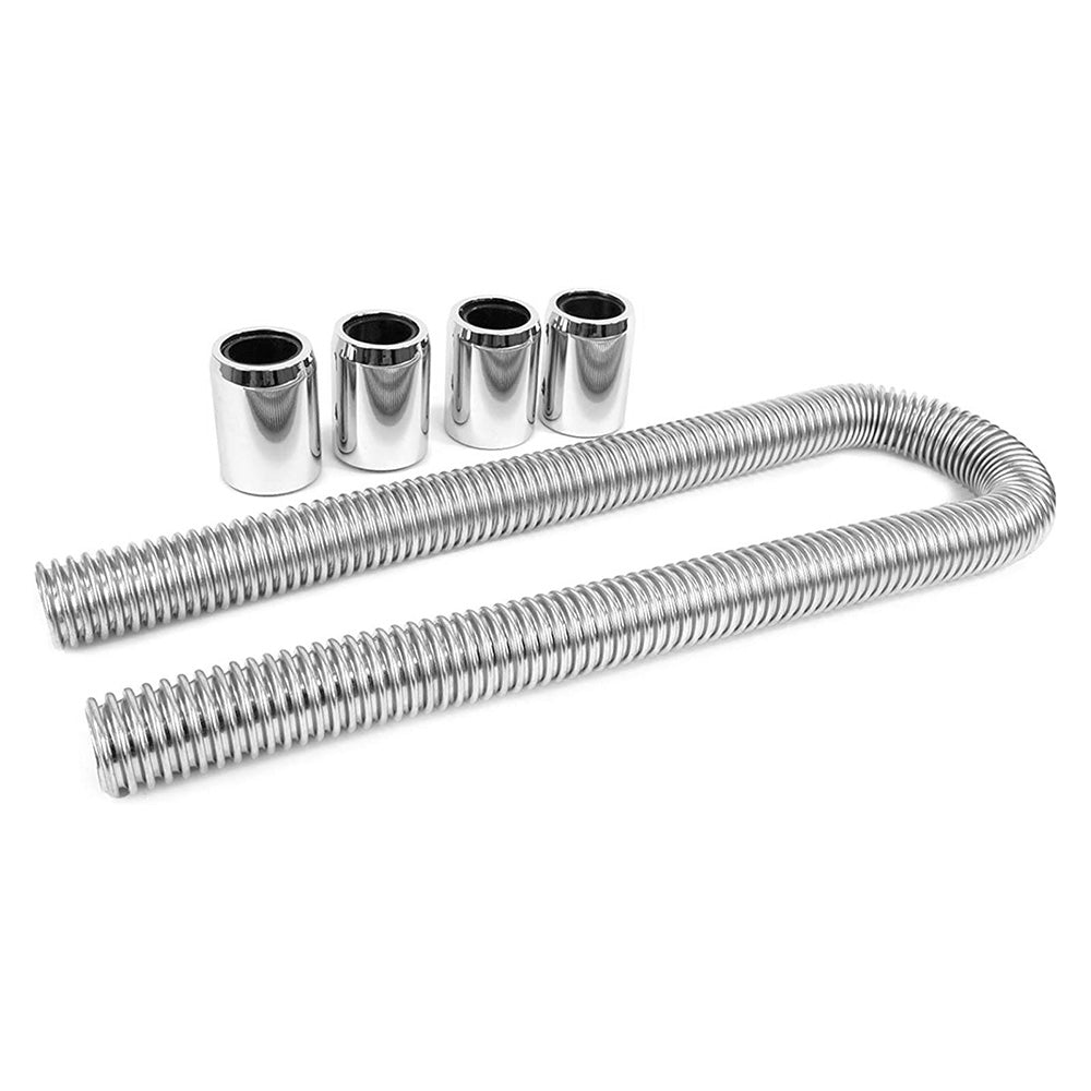 48inch Flexible Stainless Steel Radiator Hose Kit with Chrome Caps Car Polished-2