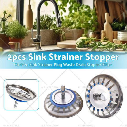 2PCS Kitchen Sink Strainer Plug Waste Drain Stopper Filter Stainless Steel-1