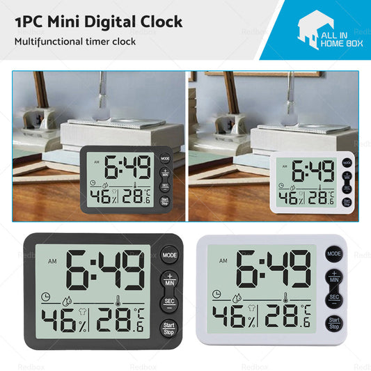 Small Mini Digital Clock Temperature 鈩 Alarm Travel LCD LED Battery Black White-0
