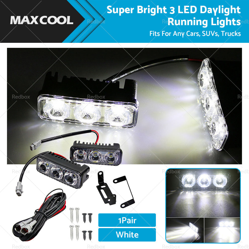 2X Super Bright 3 LED Daylight Running Lights Daytime Driving Light DRL White-0