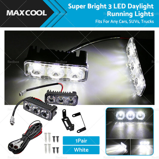 2X Super Bright 3 LED Daylight Running Lights Daytime Driving Light DRL White-0