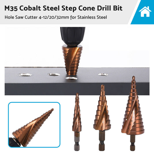 Cobalt Steel Step Cone Drill Bit Hole Cutter 4-12/20/32mm for Stainless Steel-0
