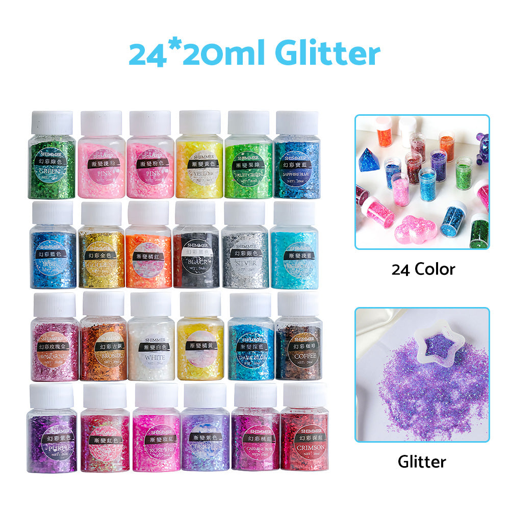 24 * 20ml Colors Glitter Pigment Debris Resin Epoxy Dream Flash Powder Crafts-0