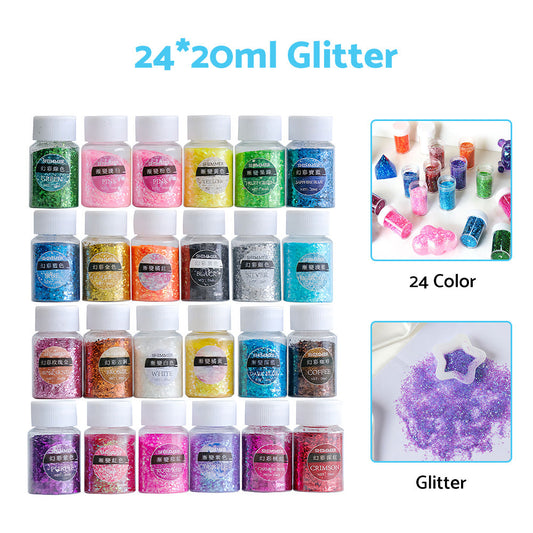 24 * 20ml Colors Glitter Pigment Debris Resin Epoxy Dream Flash Powder Crafts-0