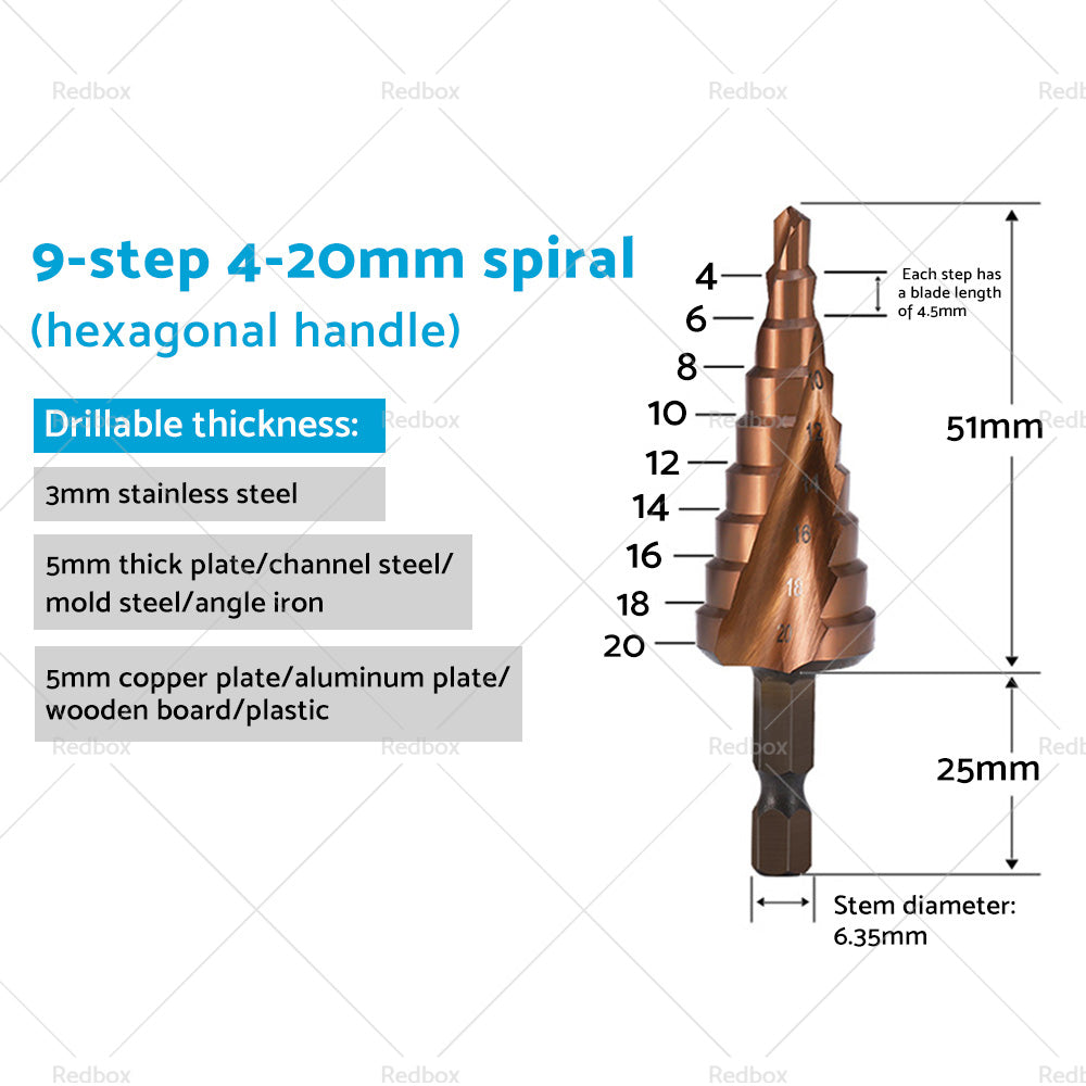 Cobalt Steel Step Cone Drill Bit Hole Cutter 4-12/20/32mm for Stainless Steel-6