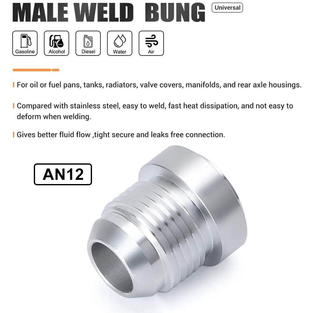 2x AN12 Male Aluminium weld on JIC bungs fitting -12AN JXSS032-12-A-2