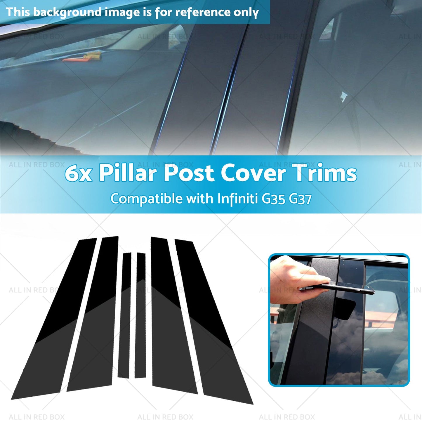 6x Black Pillar Post Cover Trims Suitable for Infiniti G35 G37 Sedan 02-13-2
