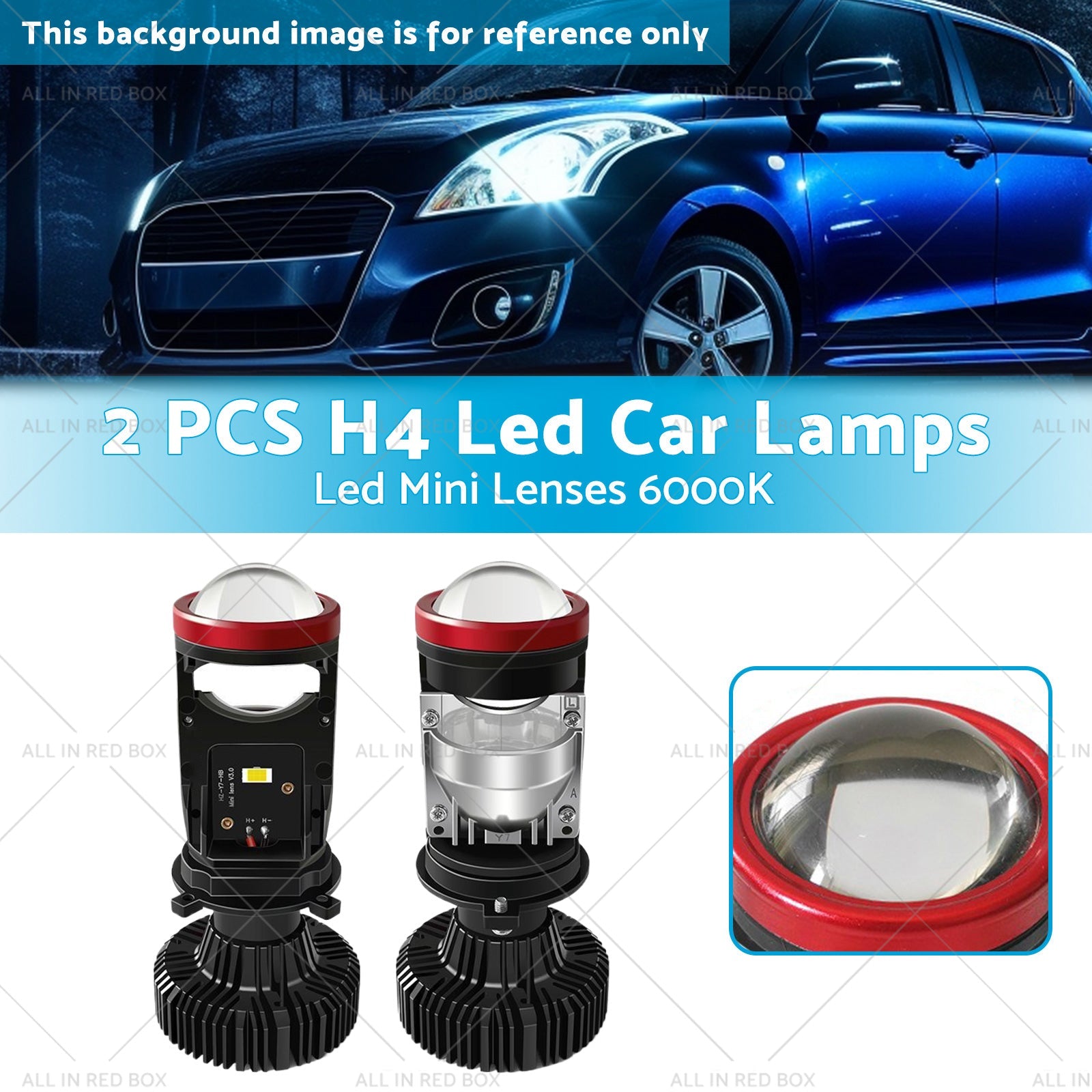 2x Led Car Lamps H4 Y7D Bi Led Mini Lenses 6000K-2