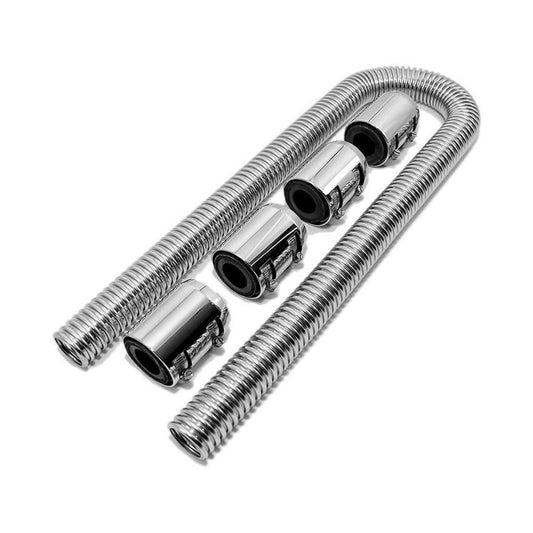 48inch Flexible Stainless Steel Radiator Hose Kit with Chrome Caps Car Polished-0