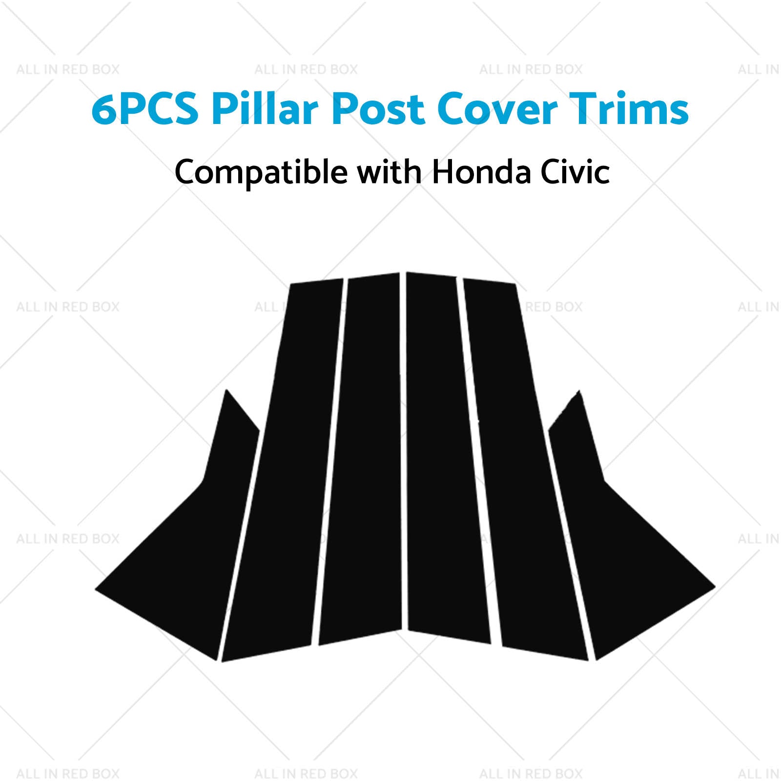 6x Black Pillar Post Cover Trims Suitable for 2022 Honda Civic-3