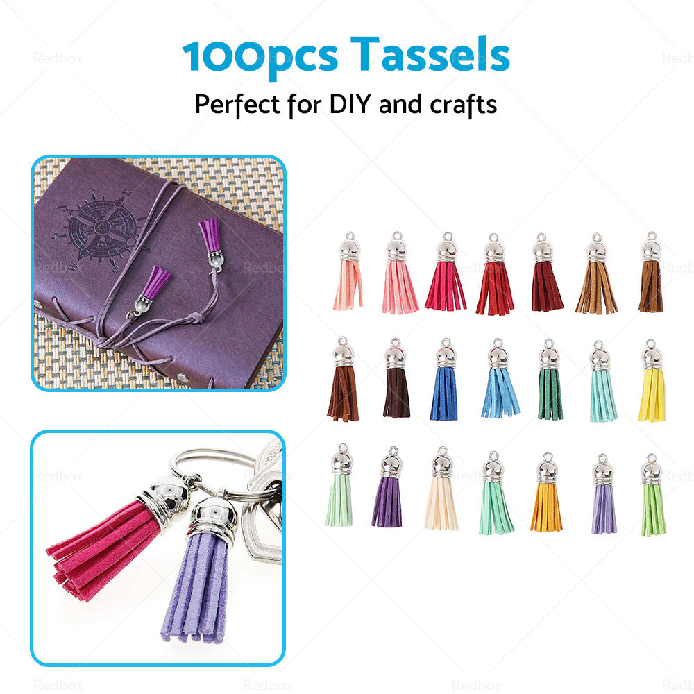 100PCS Key Chain Ring Tassels Pendants Bulk Leather Tassel Crafts Jewelry Making-1