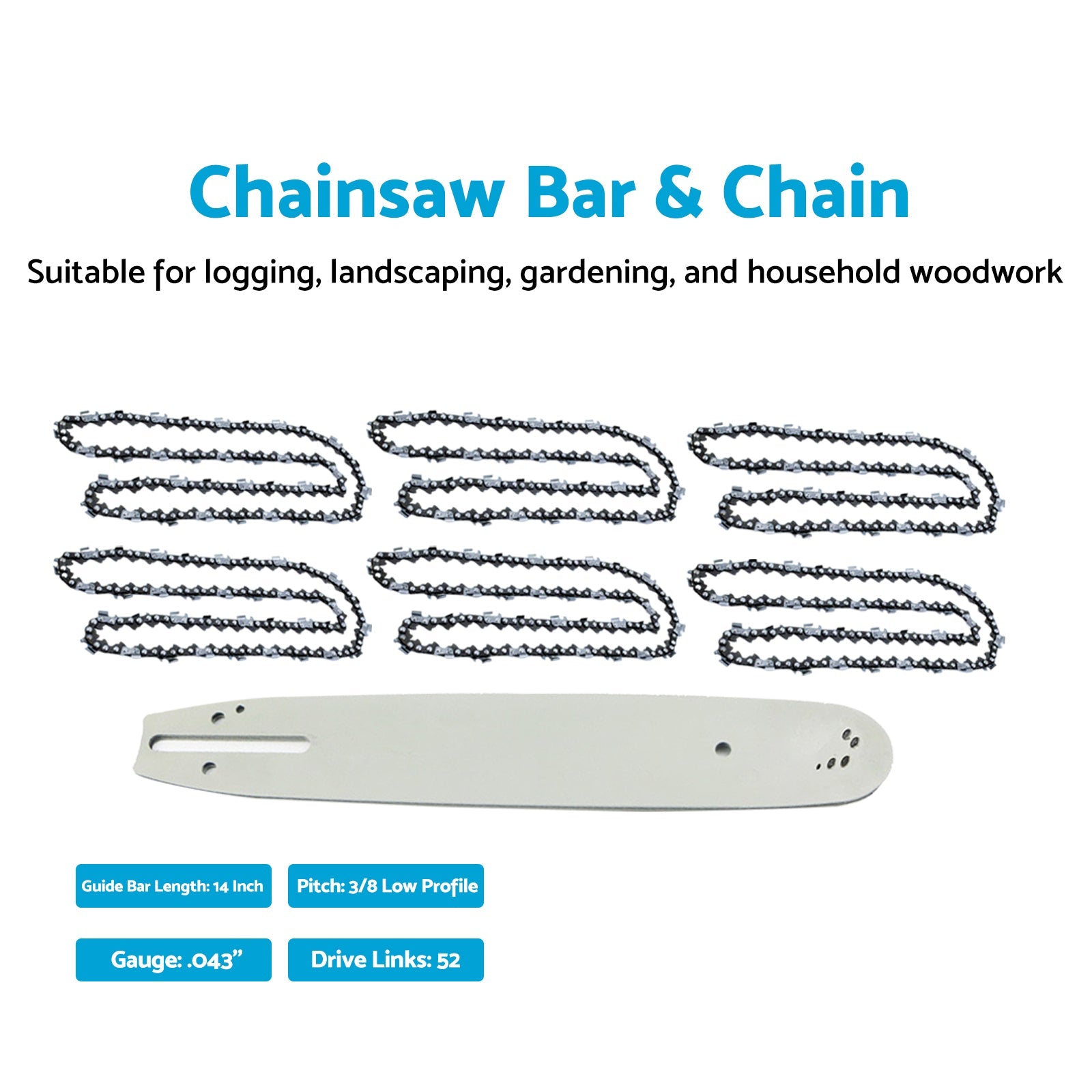 14''Chainsaw Bar & Chain 3/8LP .043 52DL Suitable For Makita UC3520A CS1400-5