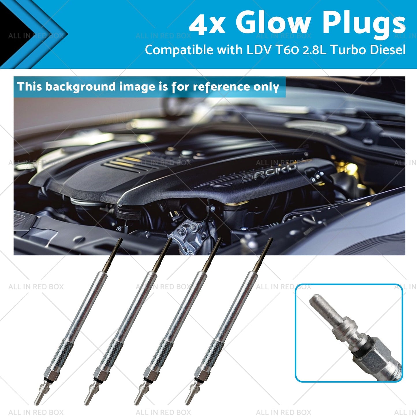 4x Glow Plugs Suitable for LDV T60 Turbo Diesel 2017 on 2. 8L-0