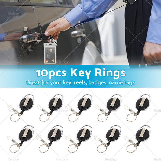 10X Key Rings Retractable Chain ID Pull Holder Reel Belt Clip Extend Recoil Oval-1