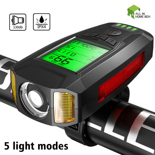 USB Rechargeable LED Bicycle Headlight Bike Front Head Light w or  Horn Speedometer-0