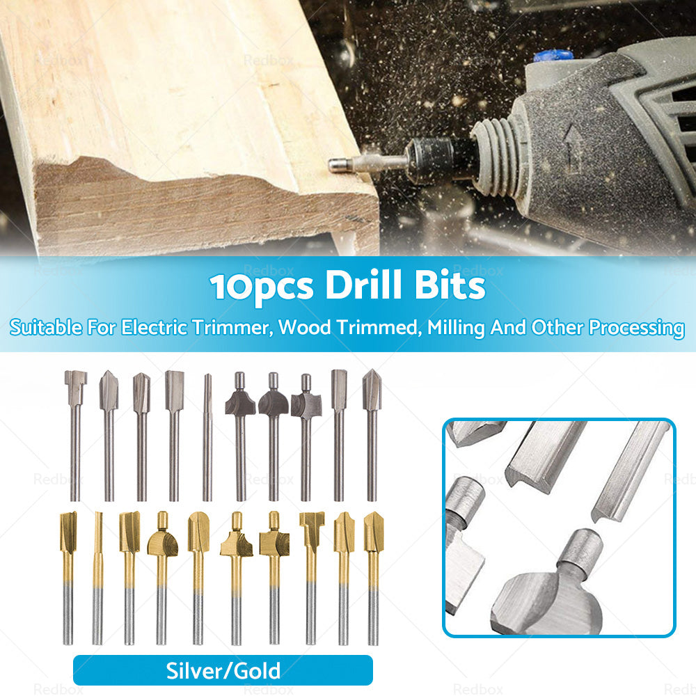 Set of 10 3mm Titanium Mini Hss Router Bit Trimmer Shank Electric Trimmer Tool-1