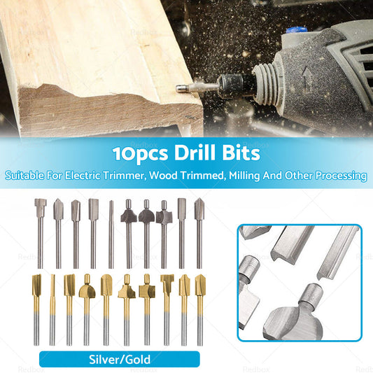 Set of 10 3mm Titanium Mini Hss Router Bit Trimmer Shank Electric Trimmer Tool-1