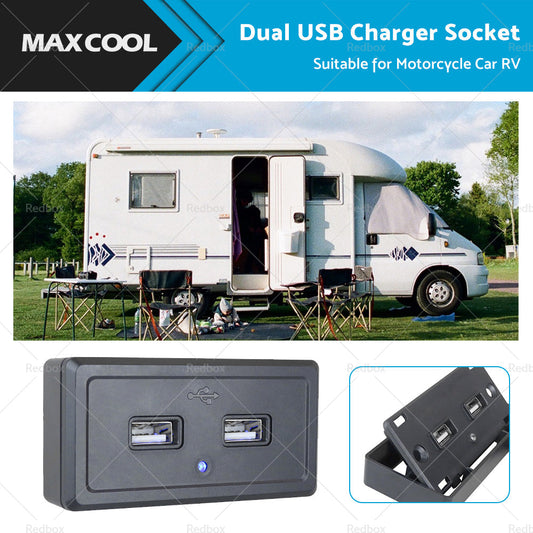 Dual USB Port Fast Charger Socket Power Outlet Panel 3. 1A For Motorcycle Car RV-0