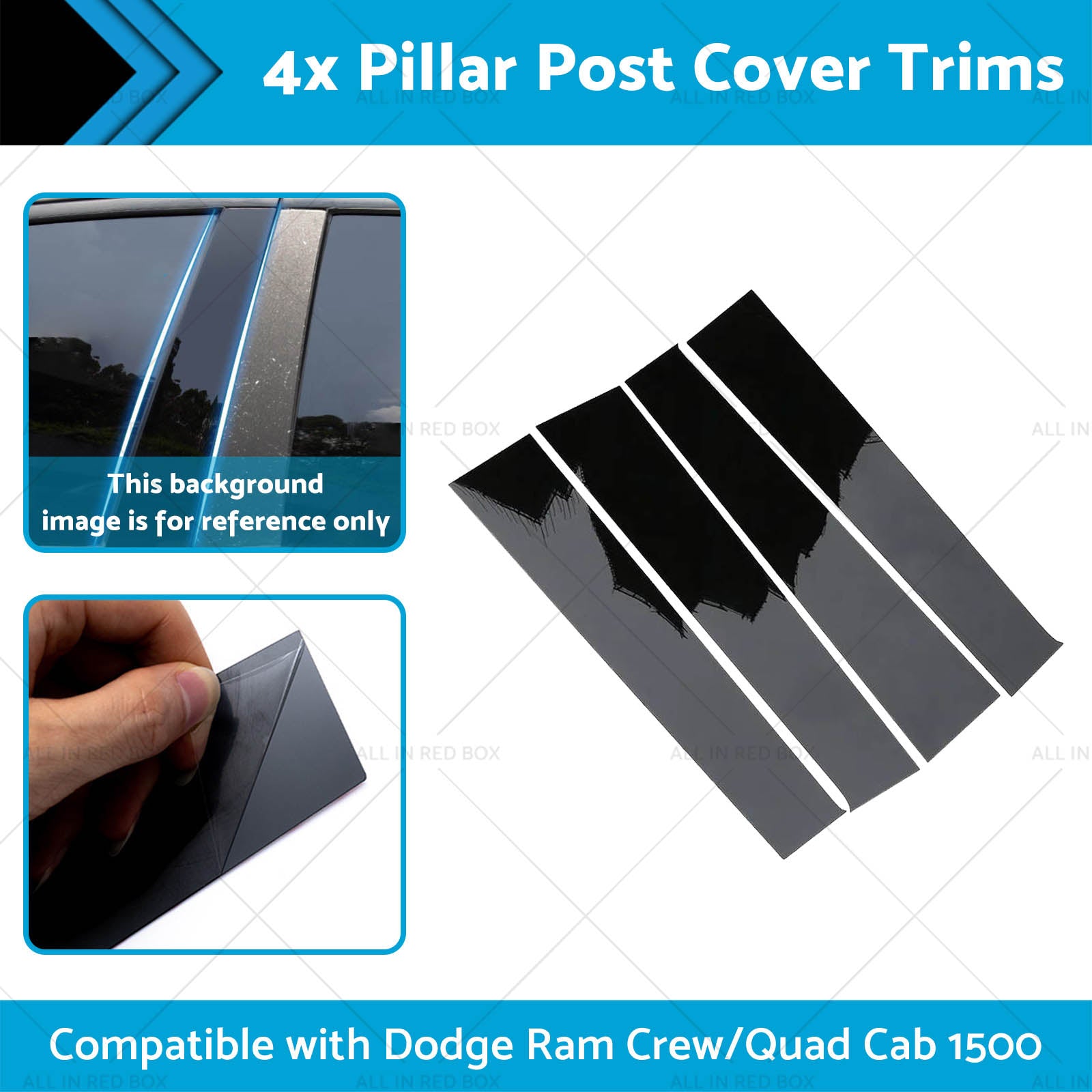 4x Black Pillar Post Cover Trims Suitablefor Dodge Ram Crew or Quad Cab 1500 09-18-1