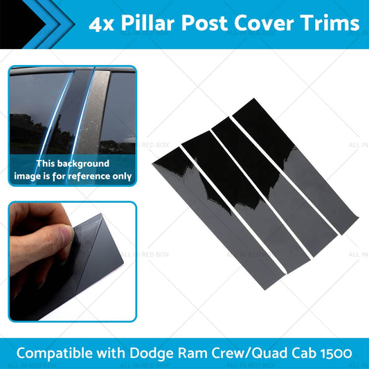 4x Black Pillar Post Cover Trims Suitablefor Dodge Ram Crew or Quad Cab 1500 09-18-1