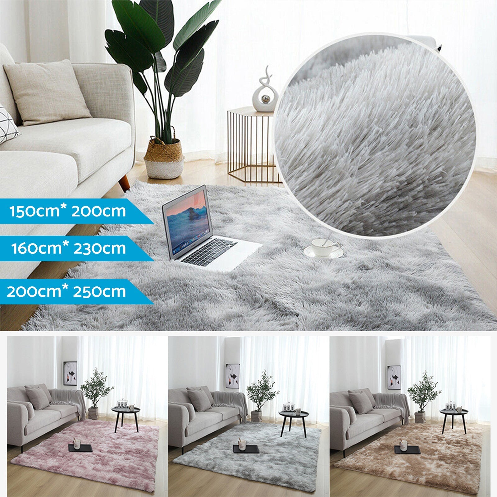 Polyester Carpet Floor Rug 200x250cm Light Camel Soft Non-Slip Mat Suitable For Homes & Offices-4