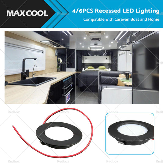 4/6PCS 12V Spot Lights Dimmable Caravan Boat Black Downlight Warm White AU-0