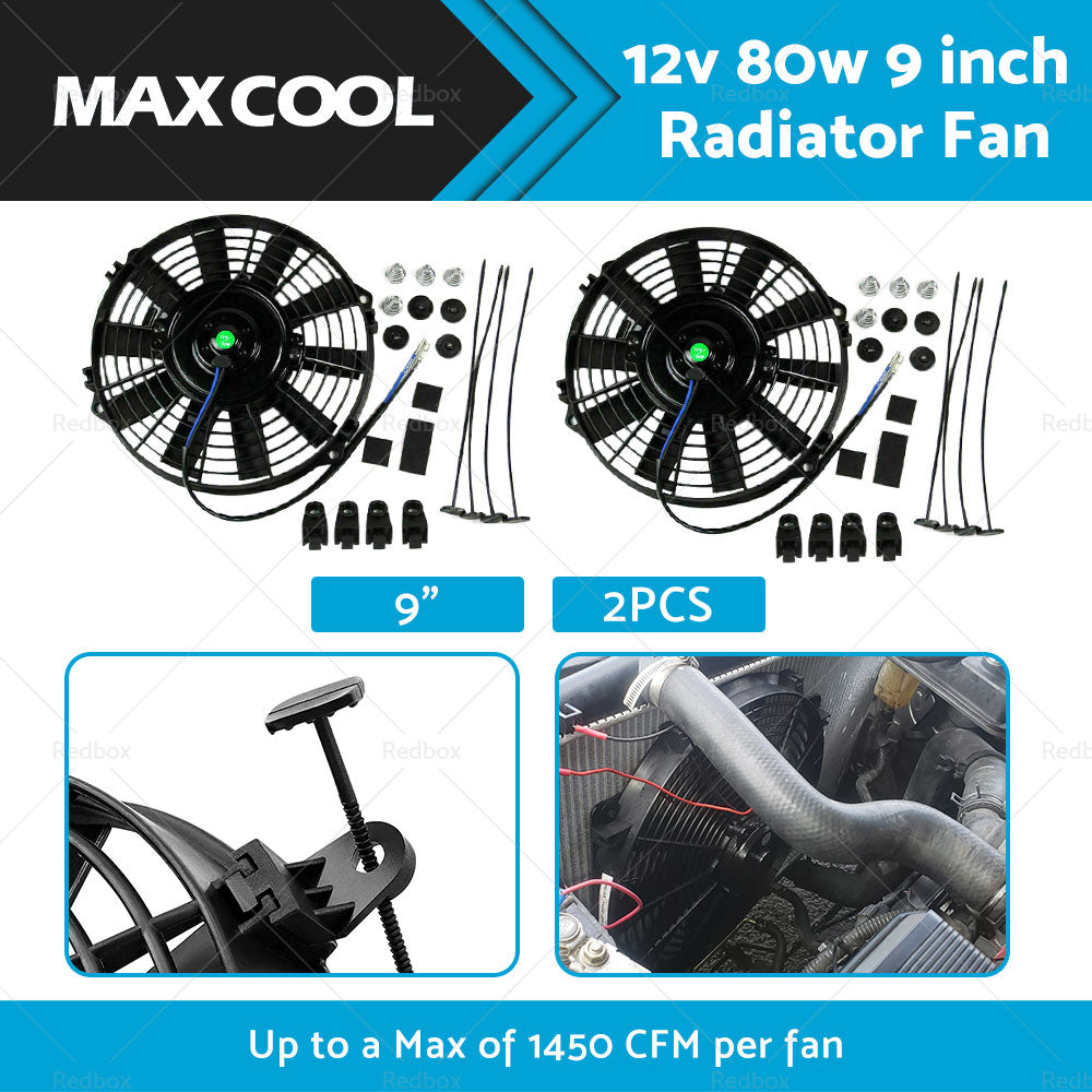2PCS 9inch 12V 80w Electric Radiator FanMounting Kits fits for Holden Commodore-2