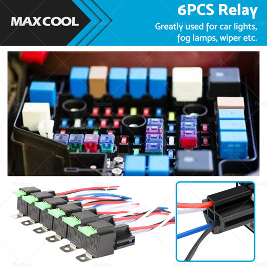 6PCS 12V Relay 4 PIN Automotive 30AMP 30A Normally Open Contact Fused  30A Fuse-0