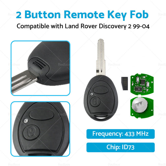 2 Button Remote Key Fob 433MHz ID73 Suitable For Land Rover Discovery 2 99-04-1