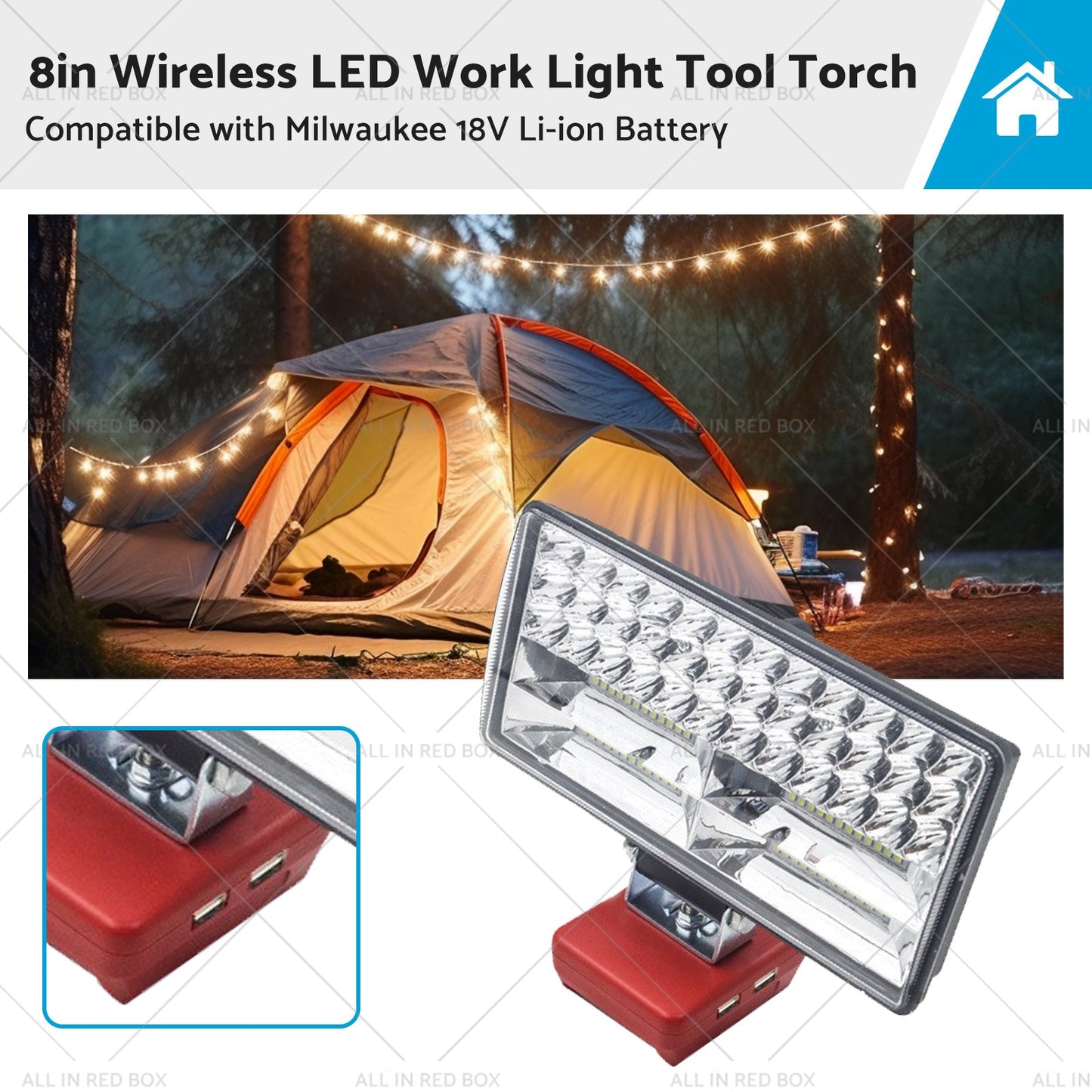 8in LED Work Light Tool Torch Wireless Suitable for Milwaukee 18V Li-ion Battery-0