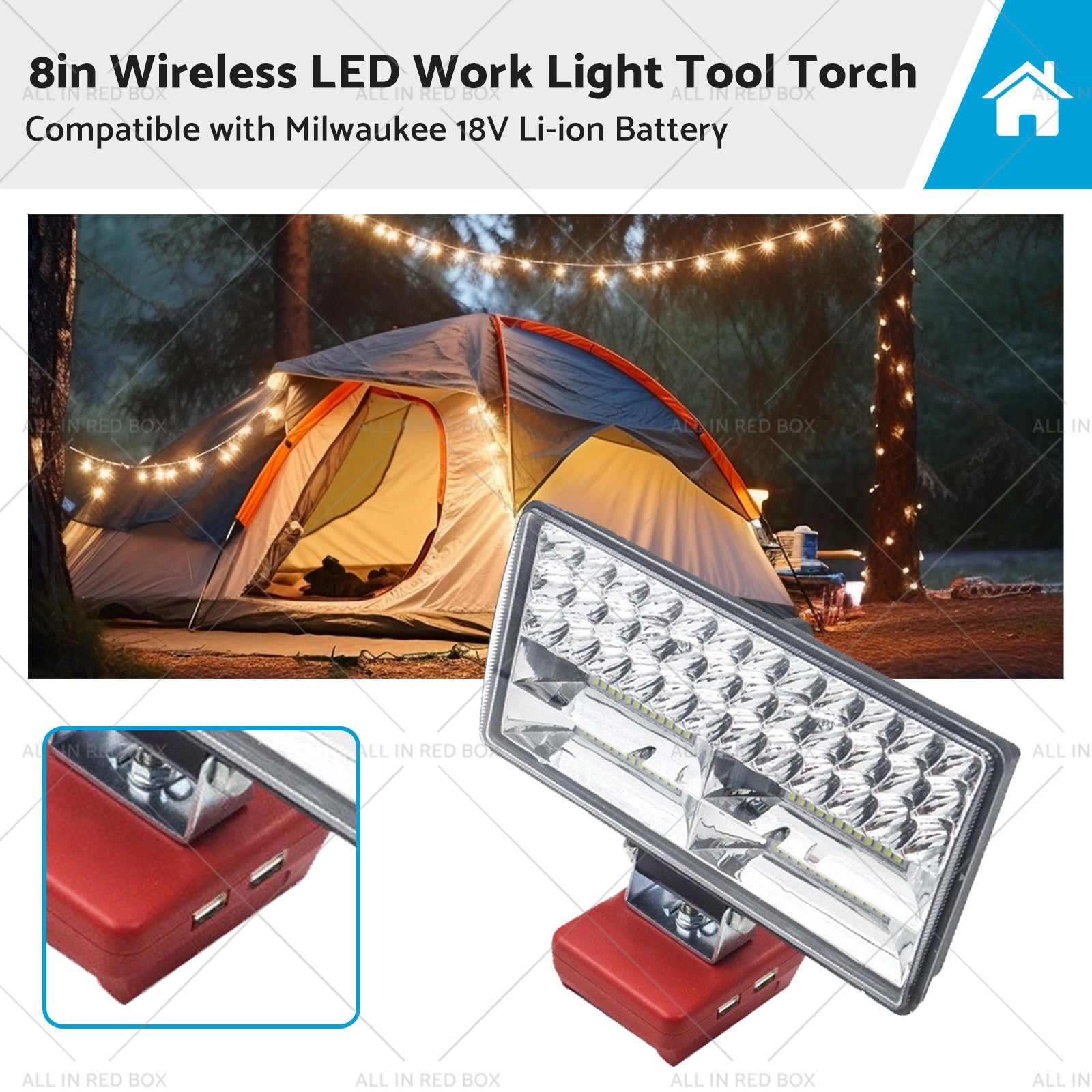 8in LED Work Light Tool Torch Wireless Suitable for Milwaukee 18V Li-ion Battery-0