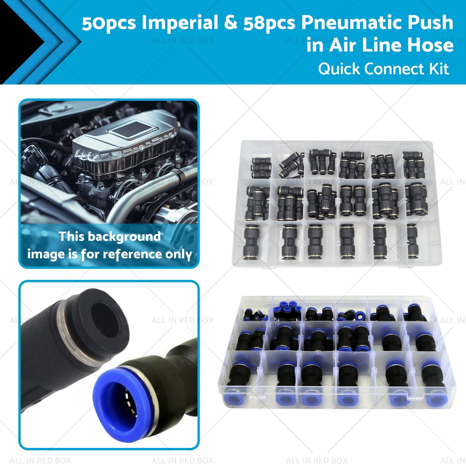 50pcs Imperial  and  58pcs Pneumatic Push in Air Line Hose Joiner Quick Connect Kit-0