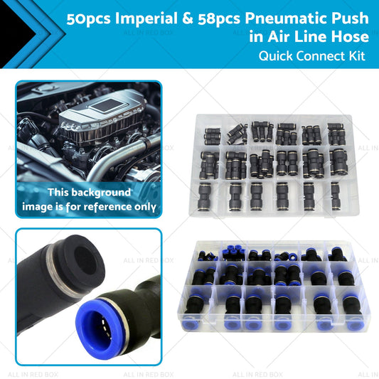 50pcs Imperial  and  58pcs Pneumatic Push in Air Line Hose Joiner Quick Connect Kit-0