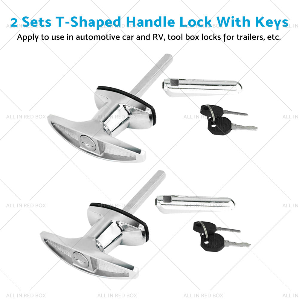2 Set Chrome Rear Fixing T Handle Lock W or  Key For Trailer Caravan Canopy Toolbox-1