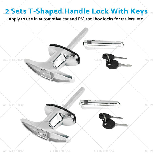 2 Set Chrome Rear Fixing T Handle Lock W or  Key For Trailer Caravan Canopy Toolbox-1