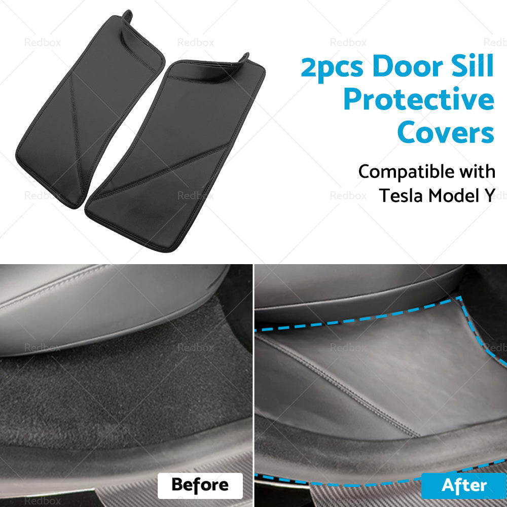 2PCS PU Rear Door Sill Protector Cover Pad Suitable for Tesla Model Y 2020-2022-4