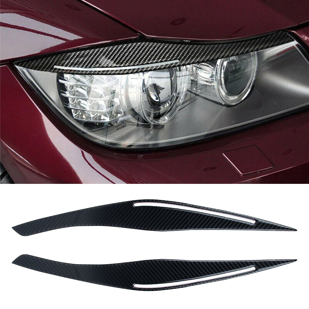 Carbon Fiber Headlight Eyebrow Eyelids Cover Trim Fits BMW E90 E91 328i 335i-2