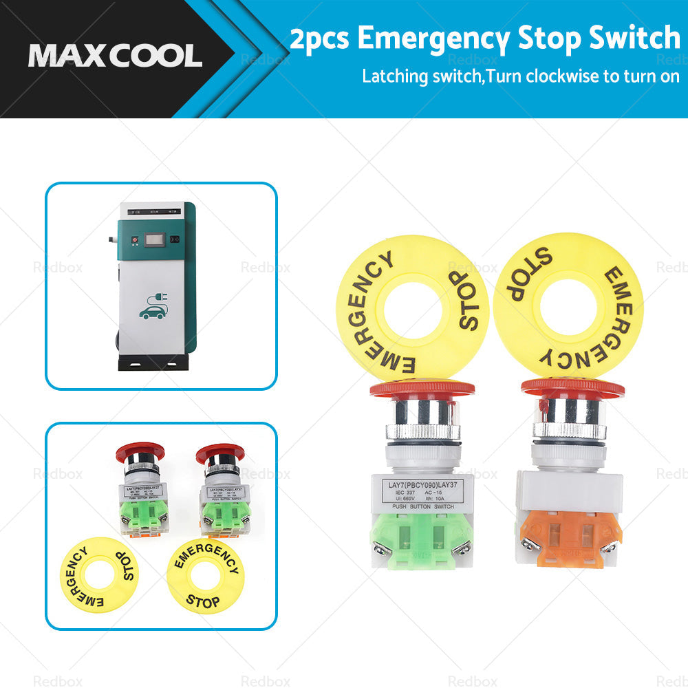 2Pcs Emergency Stop Button Shut Off Push Button Switch Red Mushroom-0